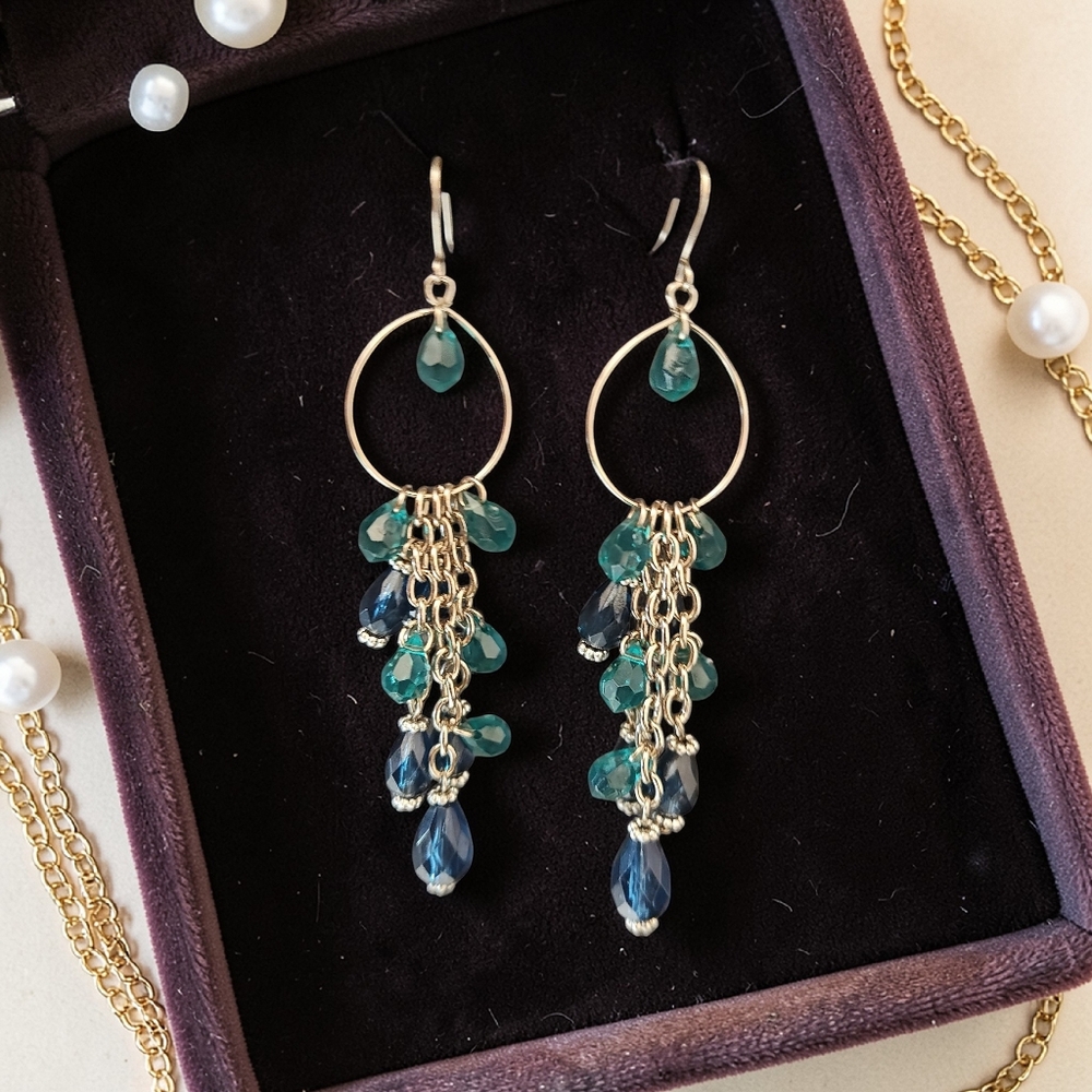 3/$15 SALE! Teal Beaded Dangly Earrings